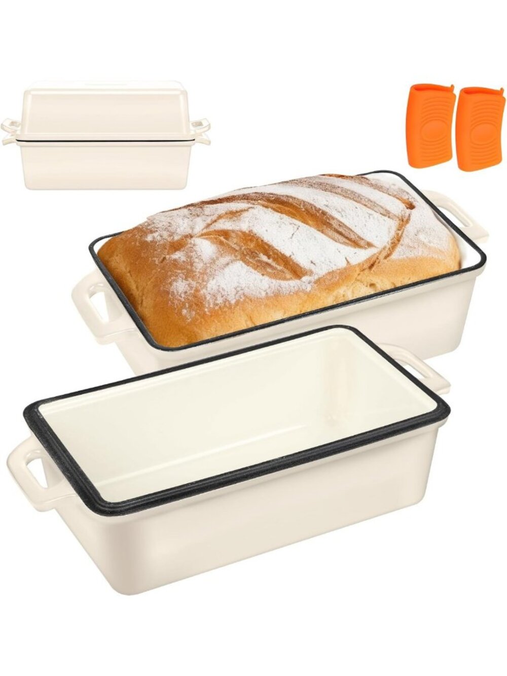2-in-1 Enameled Cast Iron Bread Pan with Lid - Perfect for Sourdough, Cake